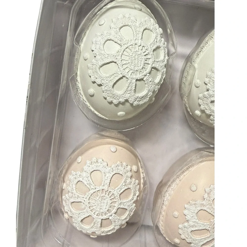 House &‎ Garden Wooden Easter Eggs Set of 6 Lace Cottage Grandmillennial Decor